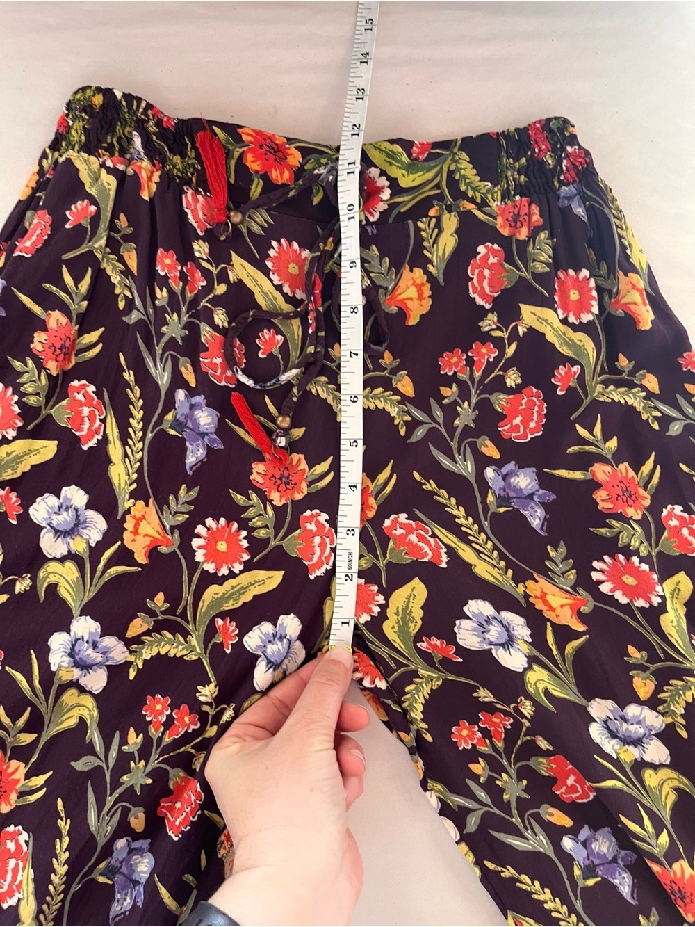 Angie Wide Leg Purple Floral Elastic-Waist Pants Small - Picture 9 of 10